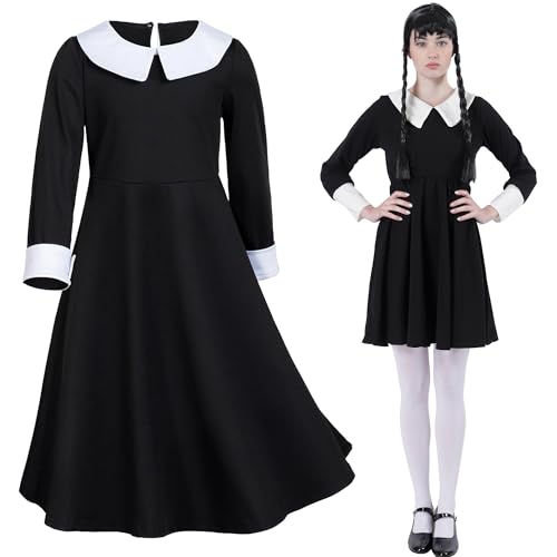 Carnavalife Mittwochskostüm für Mädchen, Halloween, Addams-Kostüm für Damen, Mittwoch-Kleid für Mädchen, Damen, Halloween-Kostüm für Mädchen, 12 Jahre von Carnavalife