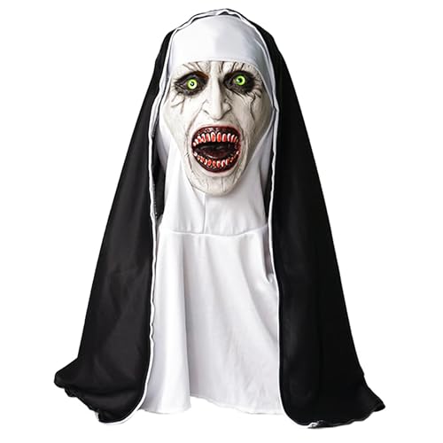 Carnavalife Maske Nonne Horror mit offenem Mund, Halloween mit Vollschleier, Maske, Halloween, Damen, Erwachsene von Carnavalife