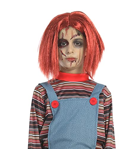 Carnavalife Perücke für Kostüm, Chucky, für Kinder, Chuki-Perücke, Diabolische Puppe, kurz, rot, orange, für Halloween Chucky-Kostüm, Rot von Carnavalife