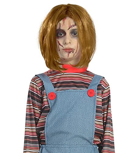 Carnavalife Perücke für Kostüm, Chucky, für Kinder, Chuki-Perücke, Diabolische Puppe für Kinder, kurz, rot-orange, für Halloween Chucky-Kostüm (Orange) von Carnavalife