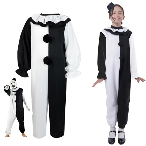 Carnavalife Terrifier Kostüm für Jungen, Mädchen, Kostüm Clown, Schwarz und Weiß, Overall, Halloween-Kostüm für Kinder, Halloween-Kostüm für Mädchen, Dsifraz Mimico Kinder (10-12 Jahre) von Carnavalife