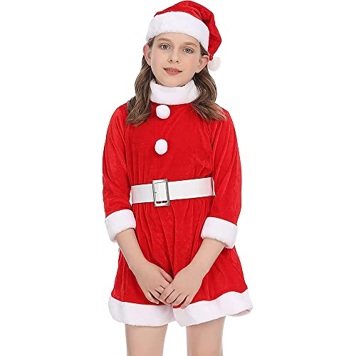 Carnavalife Weihnachtsmann-Kostüm für Mädchen, rotes Kleid mit Gürtel und Weihnachtsmütze, 3 Stück (Damen, 5-6 Jahre) von Carnavalife