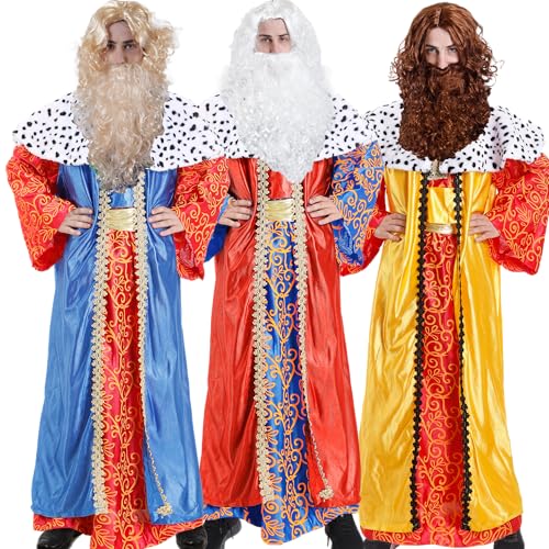 Carnavalife Zaubererkostüm für Herren, Weihnachtskostüm für Erwachsene, Herren, 5-teiliges Kostüm, 5-teiliges Kostüm, König Zauberer, Erwachsenenkostüm, mit komplettem Zubehör (Rot + Fell + Bart, L) von Carnavalife