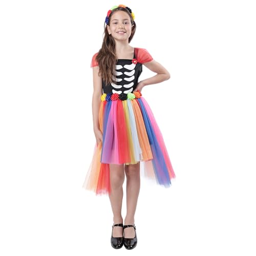 Catrina Kostüm Mädchen Halloween Stirnband Catrina Kostüm Skelett Mädchen Kostüm Halloween Mädchen Kostüm Mexikanisches Mädchen Kostüm (10-12 Jahre) von Carnavalife