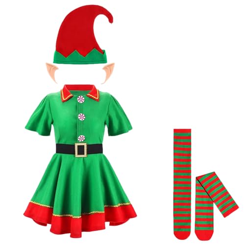 Elfenkostüm für Damen, Elfenkostüm, Mädchen, Jungen, Weihnachtswichtel, Familienkostüm, Elf, Weihnachten, Erwachsene und Kinder, Colsplay Weihnachten, Helferkostüm (10-12 Jahre, Elfenkostüm für von Carnavalife