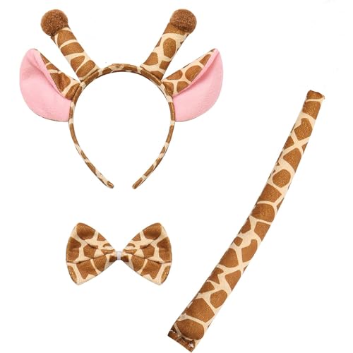 Kostüm Set für Karneval Halloween und Party Tier-Kostüm, Haarreif mit Ohren Fliege und Schwanz mit Tierdruck für Mädchen und Frauen, 3 Stück (Giraffe) von Carnavalife