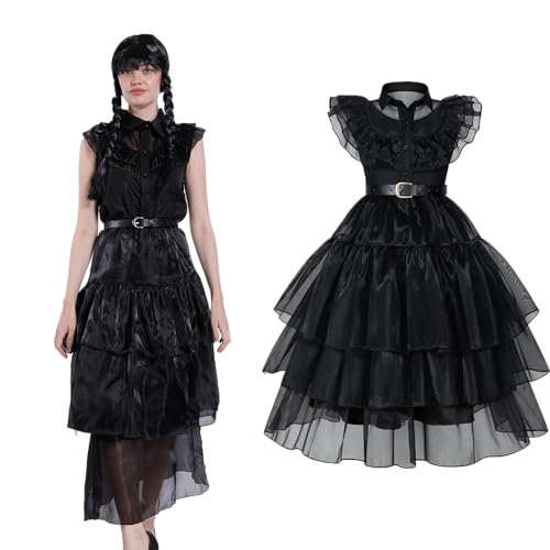 Carnavalife Addams-Kostüm für Mädchen, Mittwochskostüm, Addams-Kostüm, Mittwochskostüm, Addams-Kostüm für Mädchen, Mittwochs-Kleid für Mädchen (M, Mittwoch-Tanzkleid für Erwachsene) von Carnavalife