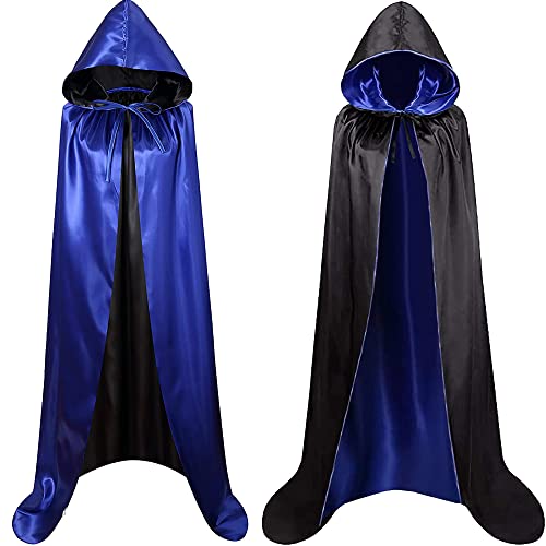 Schwarzer Umhang mit Kapuze für Vampir-Kostüm, mittelalterlicher Umhang für Damen für Halloween, wendbarer Umhang in Schwarz, Rot, Grün, Lila, Blau, für Hexenkostüm, 140 cm (Blau/Schwarz) von Carnavalife