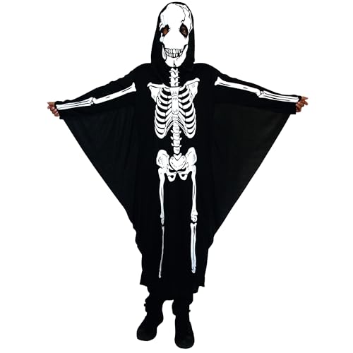 Skelett-Kostüm für Kinder, Halloween, Skelett-Kostüm für Mädchen, mit Flügelmantel, Totenkopf-Kostüm, Skelett-Maske, Halloween-Kostüm für Kinder, Skeleton Costume (5-6 Jahre) von Carnavalife