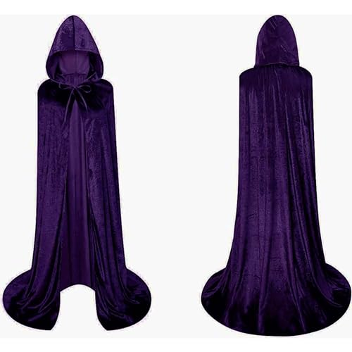 Umhang mit Kapuze, Samt, lang, mittelalterlich, Hexenkostüm, Vampir, Prinzessin, Karnevalsparty, Halloween, für Damen und Herren (lila, 90 cm) von Carnavalife