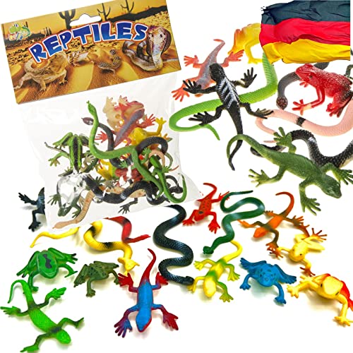 Carpeta 15 Stück * Reptilien * für Kindergeburtstag und Geschenk | Tiere Figuren Mitgebsel | Spielzeug Spielfiguren Deko Set | Kinder lieben Diese Frösche, Schlangen, Geckos von Carpeta