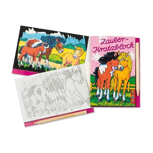 6 Kratz- und Rubbelbilder plus Kratzstift für Kinder als Mitgebsel, Geschenk und Spiel | Feuerwehr Ponys Zootiere Waldtiere | Kindergeburtstag Geburtstag Malbuch Malbücher, Edition: Ponys & Pferde von Carpeta