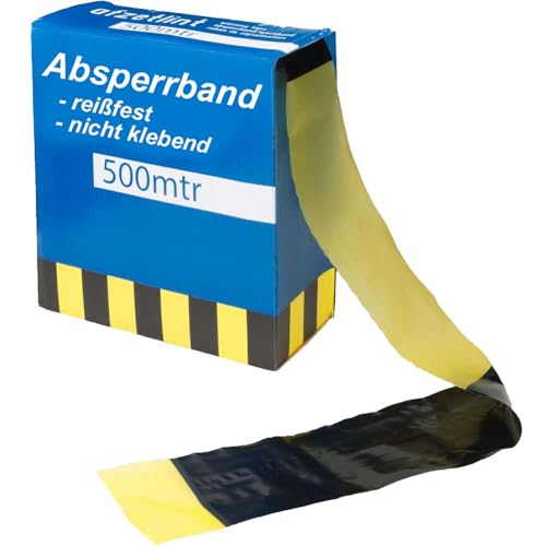 Absperrband * SCHWARZ-GELB * zur Baustellen Absperrung | 75mm x 500m | LDPE-Flatterband im praktischen Abrollkarton | Markierungsband für Gefahrenbereiche, Baustellenabsperrungen | Nicht klebend von Carpeta