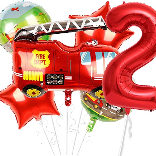 Ballon Set * FEUERWEHR * als Deko für Kindergeburtstag und Fire Fighter Mottoparty | mit Zahlen von 1 bis 9 | Geburtstag Party Feuerwehrmann Kinder Ballondeko Partydeko, Edition: 2. Geburtstag von Carpeta