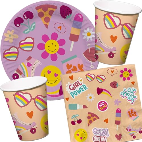 Carpeta 37-TLG Party-Set * Boho - Girl Power * für 8 Gäste mit Teller + Becher + Servietten + Luftballons | Flower Mädchen Kindergeburtstag Kinder Geburtstag Deko Mottoparty von Carpeta