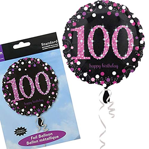 Folienballon * 100. Geburtstag * als Deko mit Glitzer-Effekt | 45cm groß | geeignet für Luft und Helium | Partydeko in Pink Schwarz Silber von Carpeta