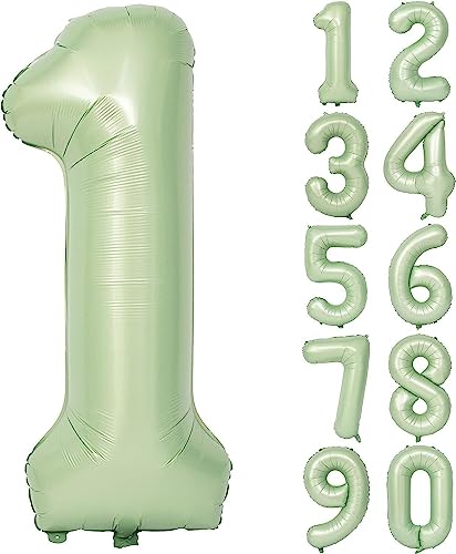 Folienballon Mintgrün Zahl 0 bis 9 als Deko für Geburtstag und Party | 80cm groß | Mint Olive Grün Zahlen Ballondeko Kindergeburtstag Partydeko, Edition: 1. Geburtstag von Carpeta