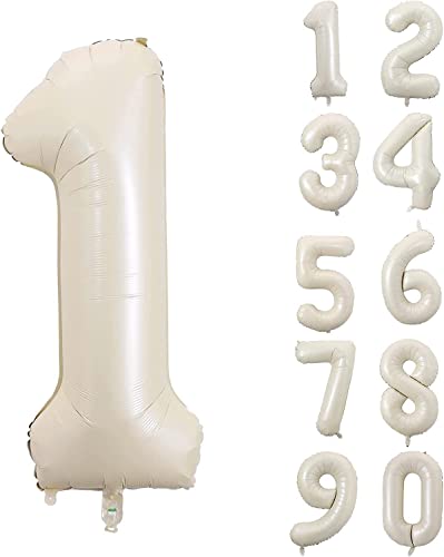 Folienballons * CREME WEISS * Zahl 0 bis 9 als Deko für Geburtstag und Party | 80cm groß | Beige Weiß Zahlen Kindergeburtstag Partydeko Ballon Luftballon, Edition: 1. Geburtstag von Carpeta