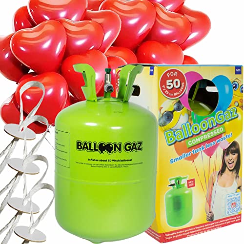 Helium Ballongas + Herzballons + Öko-Ballonbänder | 50er Heliumflasche + Knickventil + 25 Herz Luftballons + 50 Bänder | Herzen Geburtstag Party Hochzeit, Edition: Set mit 25 roten Herzballons Helium Ballongas + Herzballons + Öko-Ballonbänder | 50er Heliumflasche + Knickventil + 25 Herz Luftballons + 50 Bänder | Herzen Geburtstag Party Hochzeit, Edition: Set mit 25 roten Herzballons von Carpeta