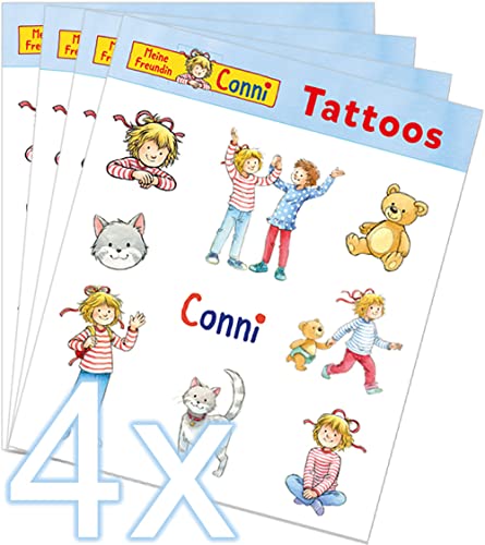 Mega Tattoo Set * CONNI - MEINE FREUNDIN * als Mitgebsel, Geschenk oder zum Spielen | 4 Bögen mit 36 Tattoos | Mädchen Aufkleber Bilder Sticker Kinder Kindergeburtstag Geburtstag von Carpeta