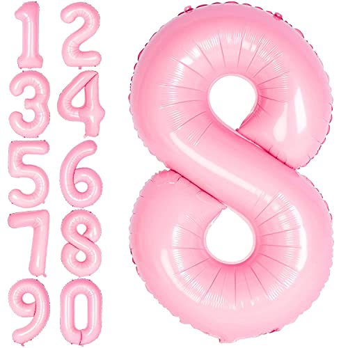 Rosa Folienballons Zahl 0 bis 9 als Deko für Geburtstag und Party | 80cm groß | Baby Babyrosa Pink Mädchen Zahlen Kindergeburtstag Partydeko Ballon Luftballon, Edition: 8. Geburtstag von Carpeta