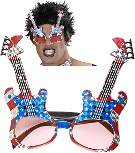 Sonnenbrille * AMERICAN ROCKSTAR * als Verkleidung für Halloween, Karneval oder USA Mottoparty | Gitarre Geburtstag Kindergeburtstag Stars Stripes Fan Brille rot weiß blau Sterne Amerika US von Carpeta