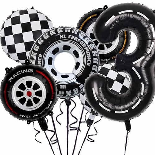 XXL-Ballon-Set * RACING CARS * als Deko für Kindergeburtstag und Mottoparty | Zahlen von 1 bis 9 | Formel Rennautos Geburtstag Party Kinder Ballondeko Partydeko, Edition: 3. Geburtstag von Carpeta