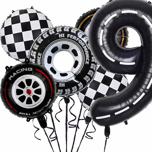 XXL-Ballon-Set * RACING CARS * als Deko für Kindergeburtstag und Mottoparty | Zahlen von 1 bis 9 | Formel Rennautos Geburtstag Party Kinder Ballondeko Partydeko, Edition: 9. Geburtstag von Carpeta