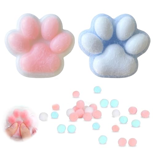 2 StüCk Cat Paw Squishy Squeeze Toy, Cat Paws Mochi Squishy Toy , Squishy Katze Fidget Toys Sensory, Squishy Toy Geschenke FüR Kids Adults (Katzenpfote-Weiß Und Blau) von Carreneu