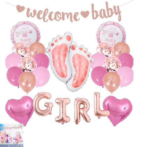 30 Stück Rosa Baby Shower Deko Babyparty Babyshowerparty Deko Willkommen Baby Deko Baby Gender Reveal Party Deko Geeignet für Fußfolienballons Für Mädchen Baby Shower Gender Reveal Party Dekoration von Carreneu