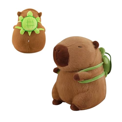 Capybara Plüschtier, 23cm Capybara Kuscheltier Tierkissen Plushie mit Schildkrötenrucksack Simulation Capybara Kuscheltier Mit Schildkröten Stofftier, Großes Geburtstags Geschenk für Kinder von Carreneu