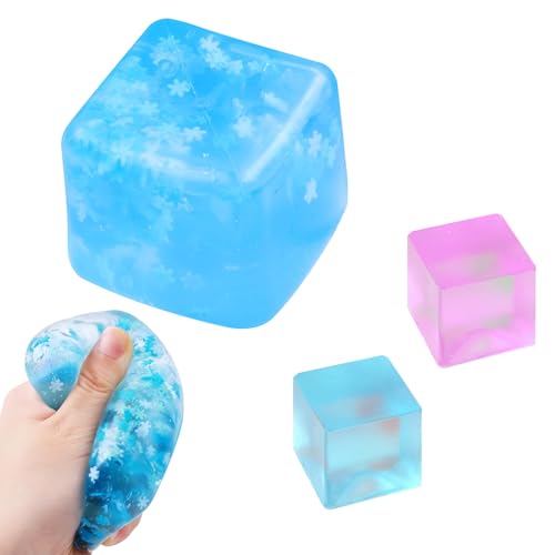 Nee Doh Nice Cube Fidget Toys EiswüRfel Gelee SüßEs Stressabbau Spielzeug EiswüRfel StressbäLle für Kinder Erwachsene EiswüRfel-Squishy-Spielzeug Ice Nice Cube mit 2 Mini-EiswüRfel Squeeze Toys von Carreneu