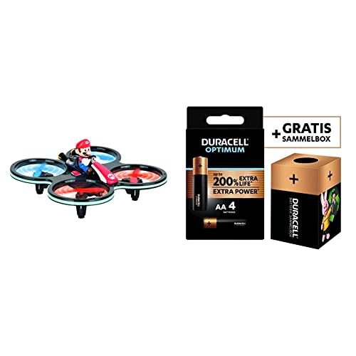 Carrera 370503024 RC Mini Mario-Copter, Rot/Schwarz │ Ferngesteuerter Elektro-Helikopter für drinnen & draußen + Duracell NEU Optimum AA Mignon Alkaline-Batterien von Carrera