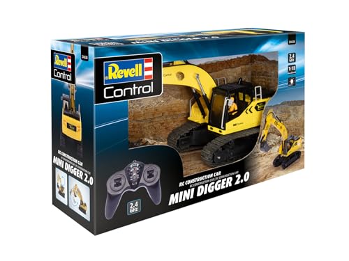 Revell Control RC Construction Vehicle Mini Digger I Maßstab 1:18 I Fernsteuerung 2.4 GHz I Präzise Steuerung I Robuste Metallkomponenten I Langlebiger Li-Ion Akku von Revell