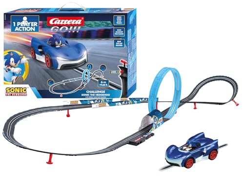 Carrera - 20068001 GO!!! Challenge Sonic Rennbahn-Set I Rennbahnen & lizensierte Slotcars | bis zu 1 Spieler | Für Kinder & Erwachsene I Slotcar Rennbahn Maßstab 1:43 im Sonic Design von Carrera