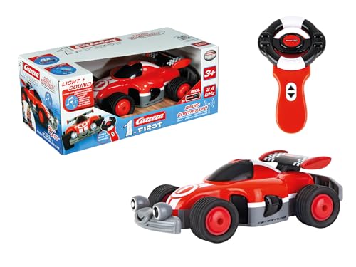 Carrera First RC Racer I 2,4GHz I Fahrzeug für die Kleinsten I Für Kinder ab 3 Jahren I Einfach zu steuern I Sound & Lichteffekte für extra Spaß I Luftreifen für optimale Performance von Carrera