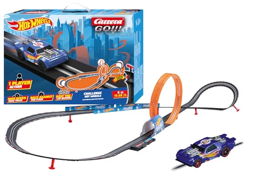 Carrera - 20068000 GO!!! Challenge Hot Wheels Rennbahn-Set I Rennbahnen & lizensierte Slotcars | bis zu 1 Spieler | Für Kinder ab 6 Jahren & Erwachsene I Maßstab 1:43 im Hotwheels Design von Carrera