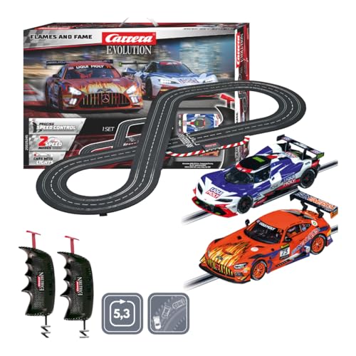 Carrera I Flames and Fame I Digitale Rennbahn I 5,3 Meter Strecke mit GhostI und Safety Car Funktion I Perfekt für Racer ab 8 Jahren I Inklusive Sammler Blechtafel im Design des Sets von Carrera Evolution