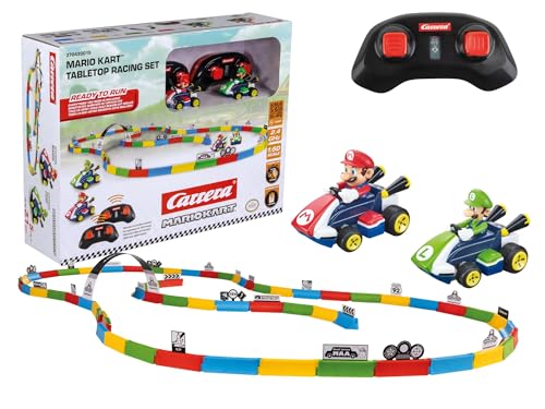 Carrera RC Fahrzeug Mario Kart Tabletop Racing Set | RC-Karts von Mario & Luigi – 6,2 cm mit 2,4-GHz-Steuerung, Streckenelementen & Deko | Bis 5 km/h | Für Kinder ab 6 Jahren – Ready to Run Carrera RC Fahrzeug Mario Kart Tabletop Racing Set | RC-Karts von Mario & Luigi – 6,2 cm mit 2,4-GHz-Steuerung, Streckenelementen & Deko | Bis 5 km/h | Für Kinder ab 6 Jahren – Ready to Run von Carrera