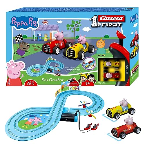 Carrera FIRST Peppa Pig Kids Rennbahn-Set | Peppa vs. George | 2,4m Spielstrecke | Spaß mit Peppa Pig | Ab 3 Jahren | Batteriebetrieben von Carrera