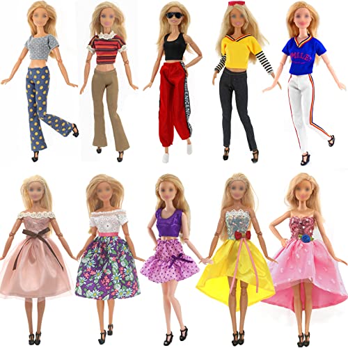 10 Stück Kleidung und Zubehör Kompatibel mit Barbie Puppen Kleidung 5 Freizeitbekleidung Kleidung ( Tops, Hosen ) 5 Kleider für 11,5 Zoll Mädchen Puppen Mädchen von Carreuty