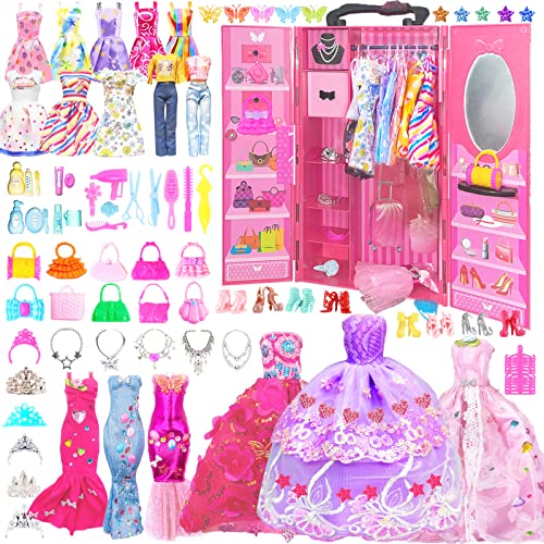 165 Stück Doll Clothes and Accessories Kleidung für Puppen kleiderschrank Kleidung Schmuck Zubehör mit Hochzeitskleid Kleider Outfits Tops und Hosen Schuhe Taschen Geschenk Spielzeug von Carreuty