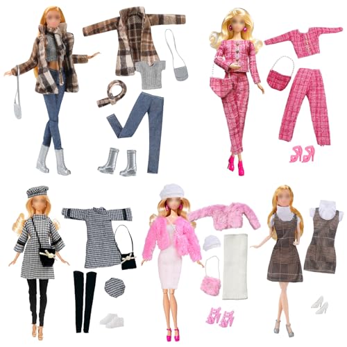 17-teiliges Puppenkleidung für 29,1 cm große Mädchenpuppen, modisches Set, 5-teiliges Set, Zubehör, inklusive Retro-Mantel, brauner Mantel, Hahnentritt-Rock, rosa, modischer Anzug, Abendkleid, Set mit 17-teiliges Puppenkleidung für 29,1 cm große Mädchenpuppen, modisches Set, 5-teiliges Set, Zubehör, inklusive Retro-Mantel, brauner Mantel, Hahnentritt-Rock, rosa, modischer Anzug, Abendkleid, Set mit von Carreuty