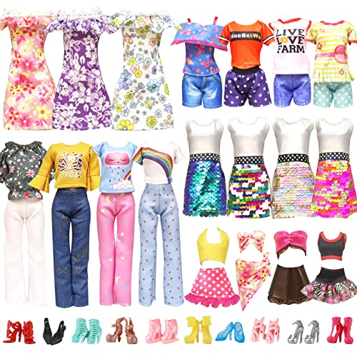 20 Stück Kleidung und Zubehör Kompatibel mit Barbie Puppen Kleidung 6 Fashion Kleider 4 Freizeitbekleidung Kleidung ( Tops und Hosen ) 10 Paar Schuhe für 11,5 Zoll Mädchen Puppen von Carreuty