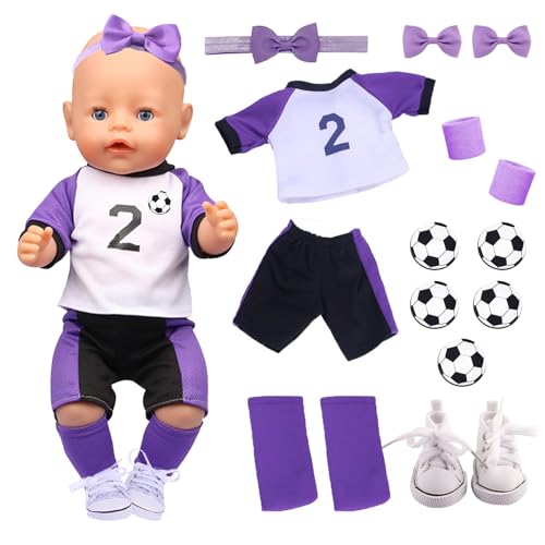 Puppenkleidung für 12-14 Zoll Baby Puppen, 14 Fußball Puppen Kleidung Zubehör mit Shirt Shorts Socken Schuhe Stirnband Haarspange Fußball Aufkleber für 30-35 cm Neu Baby Puppe Kleidung Geschenk Puppenkleidung für 12-14 Zoll Baby Puppen, 14 Fußball Puppen Kleidung Zubehör mit Shirt Shorts Socken Schuhe Stirnband Haarspange Fußball Aufkleber für 30-35 cm Neu Baby Puppe Kleidung Geschenk von Carreuty