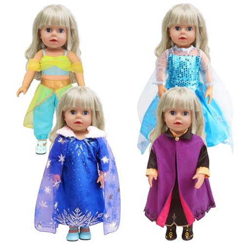 4 Pack Puppenkleidung für 35-43 cm Puppen, 4 Pcs Verschiedene Prinzessin Kostüm Kleid für New Puppen, Süßes Babypuppenkleid Kompatibel mit Baby Annabell Nenuco von Carreuty