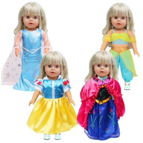 4 Pack Puppenkleidung für 35-43 cm Puppen, 4 Pcs Verschiedene Prinzessin Kostüm Kleid für New Puppen, Süßes Babypuppenkleid Kompatibel mit Baby Annabell Nenuco von Carreuty