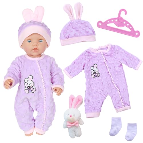 Kaninchen Puppentuch Kleidung Outfits für 12-18 Zoll Baby Puppen, 6 Bunny Baby Puppe Kleidung mit Bunny Puppe Hut Socken Aufhänger für 30-45 cm Puppe Kleidung, Neu Baby Puppe Kleidung von Carreuty