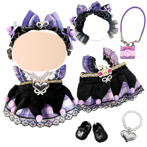 5 Pcs Lolita Kleidung für 17cm Plüsch Puppe, lila schwarz Puppe Outfit Zubehör Bogen Kopfbedeckung Rüschen Riemen Rock Trim Schuhe Tasche Halskette Puppe 5 Pcs Lolita Kleidung für 17cm Plüsch Puppe, lila schwarz Puppe Outfit Zubehör Bogen Kopfbedeckung Rüschen Riemen Rock Trim Schuhe Tasche Halskette Puppe von Carreuty