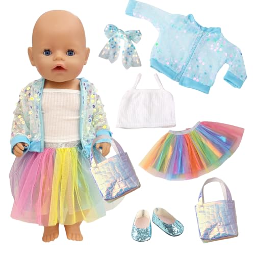 Puppenkleidung für 14 16 17 18 Zoll Baby Puppen 6 Stück Kleidung Outfits Kleid Leibchen Paillettenjacke Stirnband Schuhe Tasche für 35-45 cm Neugeborene Baby Puppen Mädchen Geburtstagsgeschenk Puppenkleidung für 14 16 17 18 Zoll Baby Puppen 6 Stück Kleidung Outfits Kleid Leibchen Paillettenjacke Stirnband Schuhe Tasche für 35-45 cm Neugeborene Baby Puppen Mädchen Geburtstagsgeschenk von Carreuty